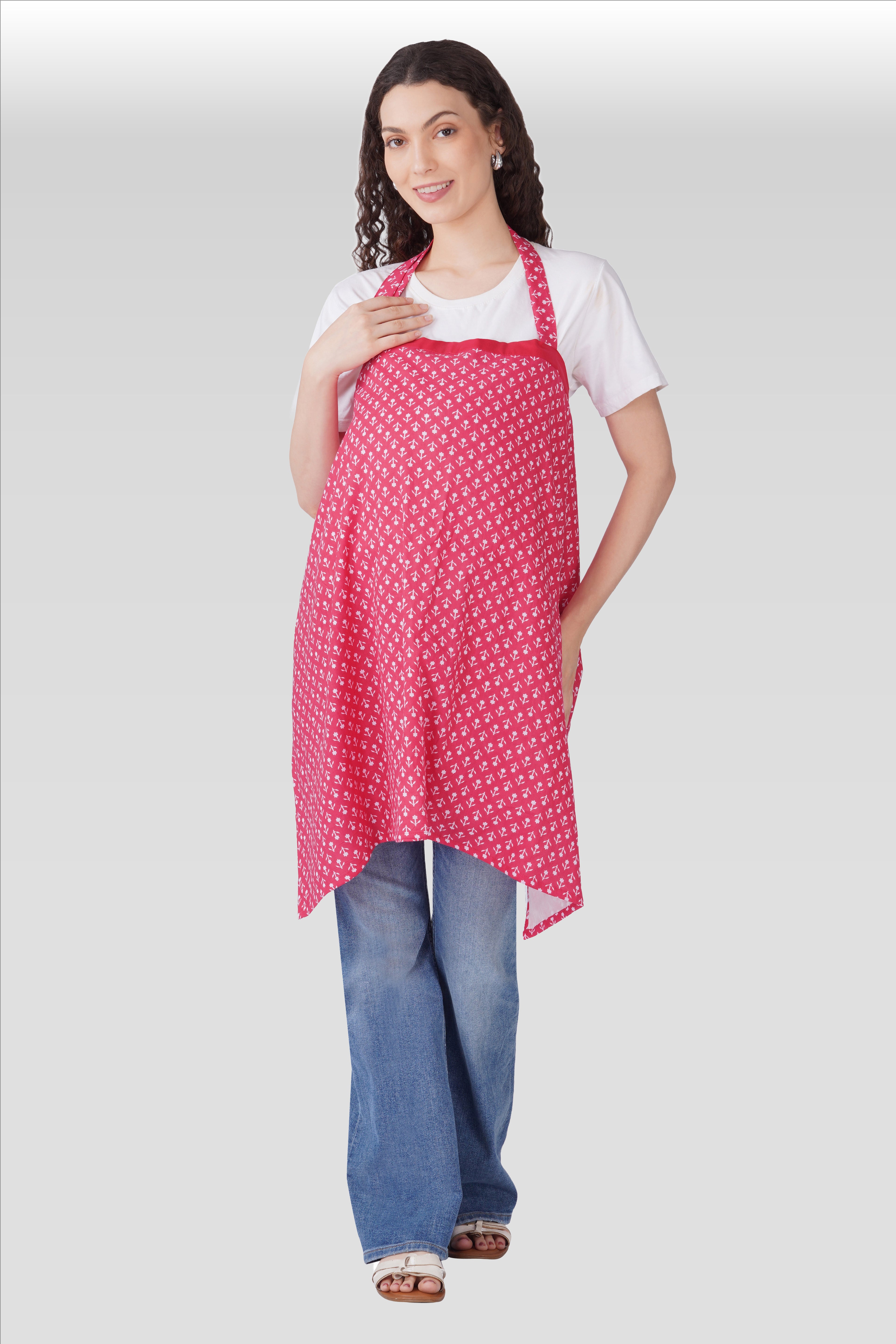 Cerise Pink Cotton Printed Feeding Apron