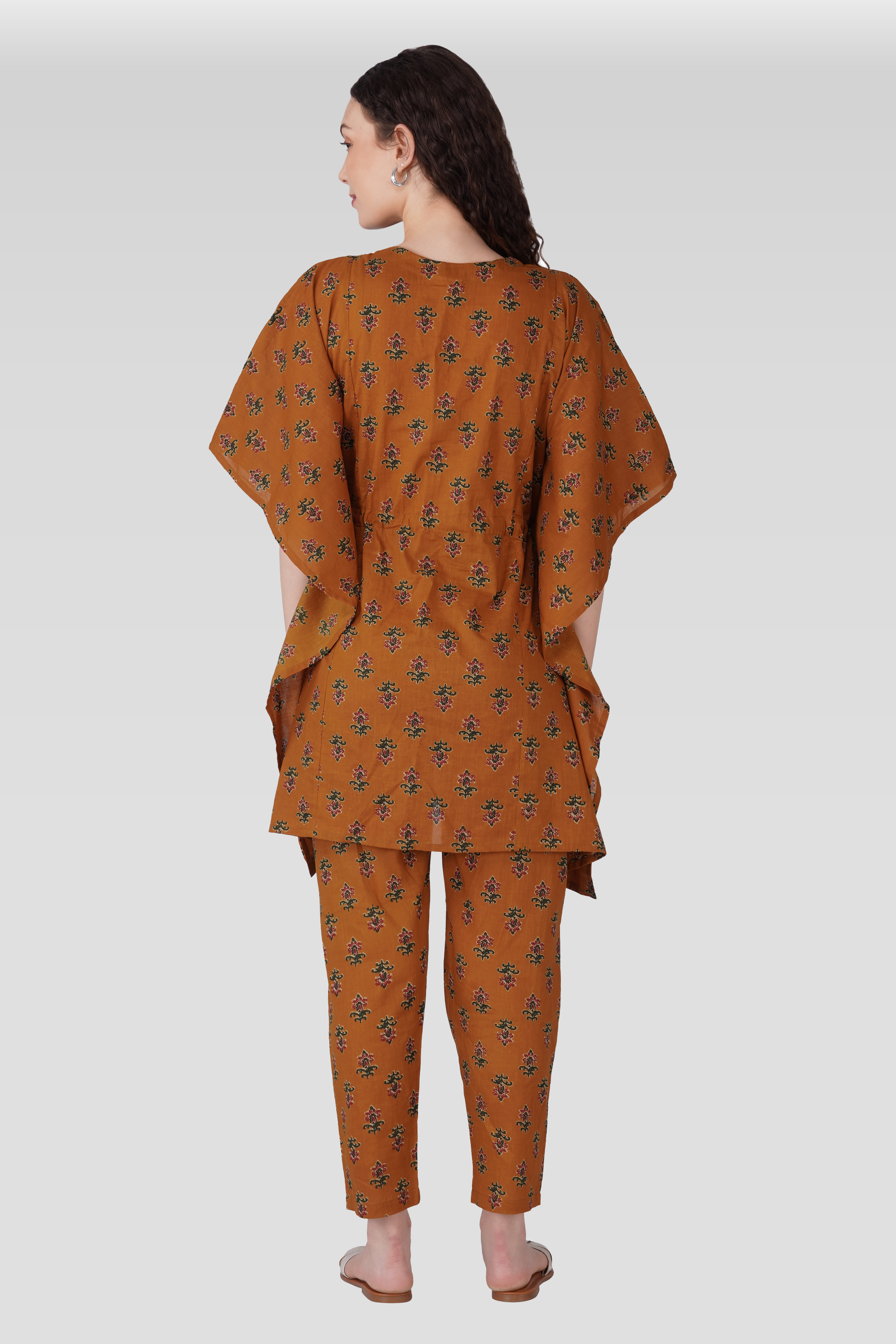 Amber Glow Cotton Printed Maternity and Feeding Kaftan Set