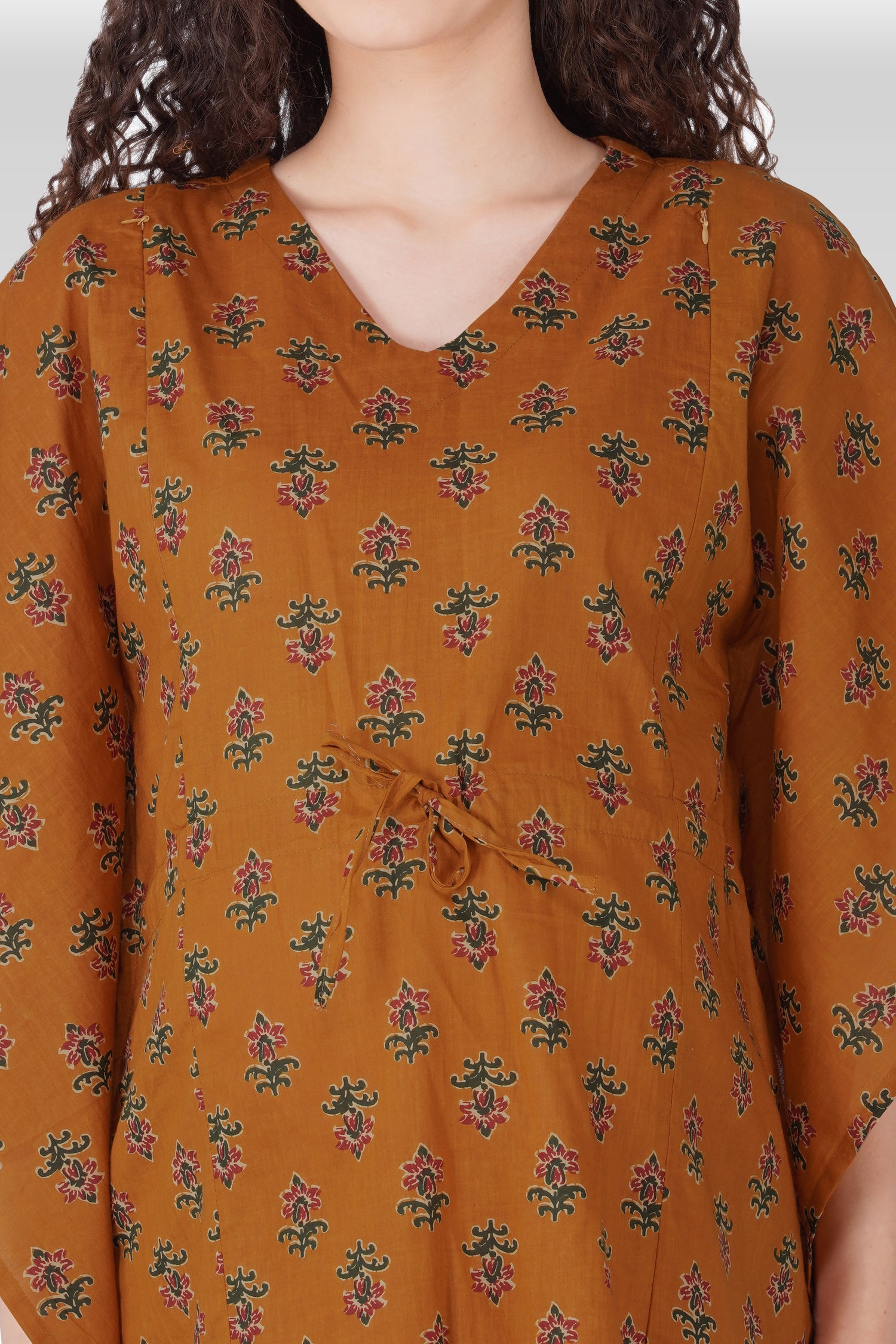 Amber Glow Cotton Printed Maternity and Feeding Kaftan Set