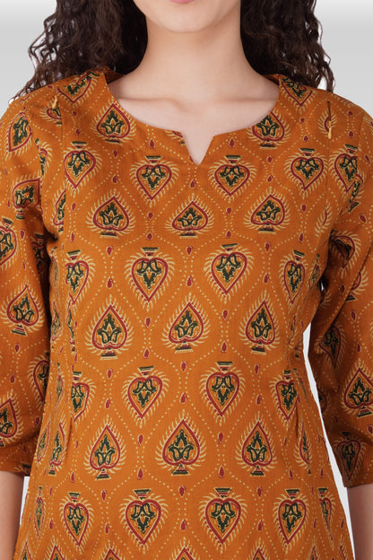 Amber Glow Cotton Printed Maternity and Feeding Pyjama Set