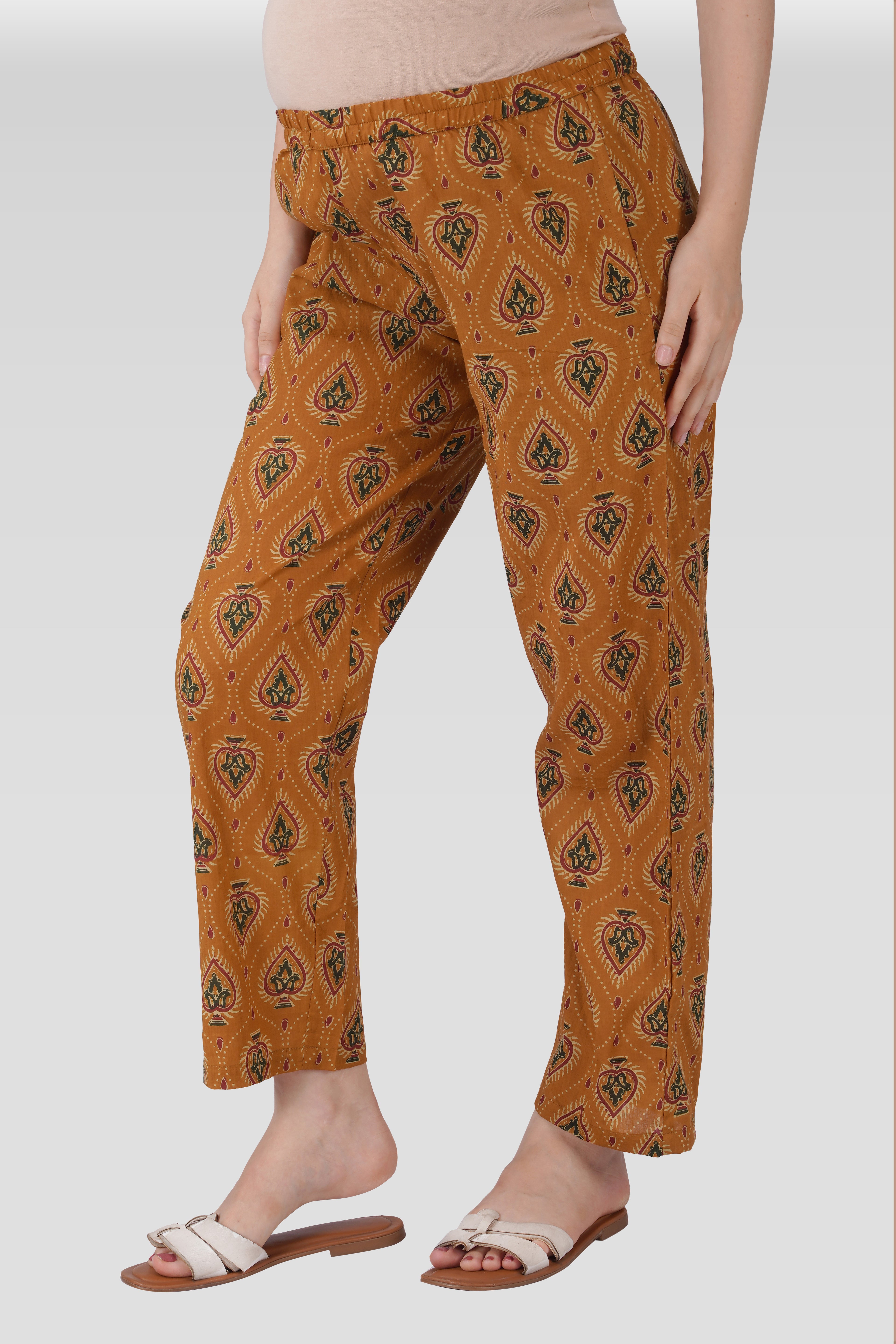 Amber Glow Cotton Printed Maternity and Feeding Pyjama Set