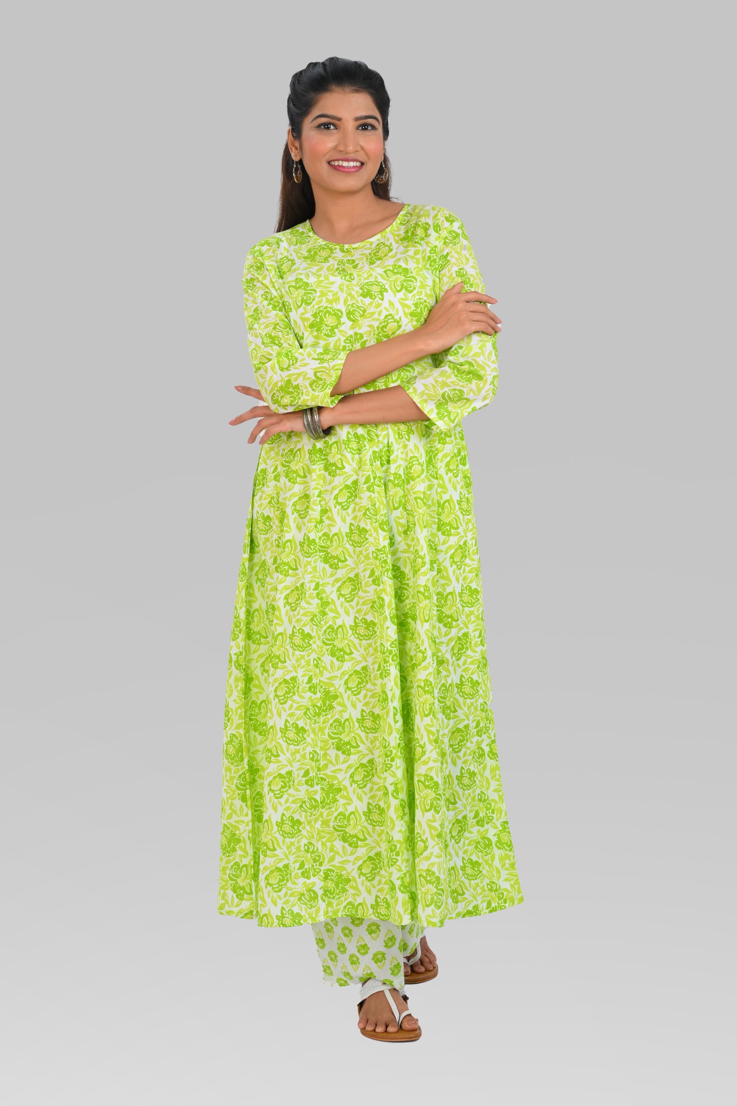 Apple Green Cotton Printed Kurta Set