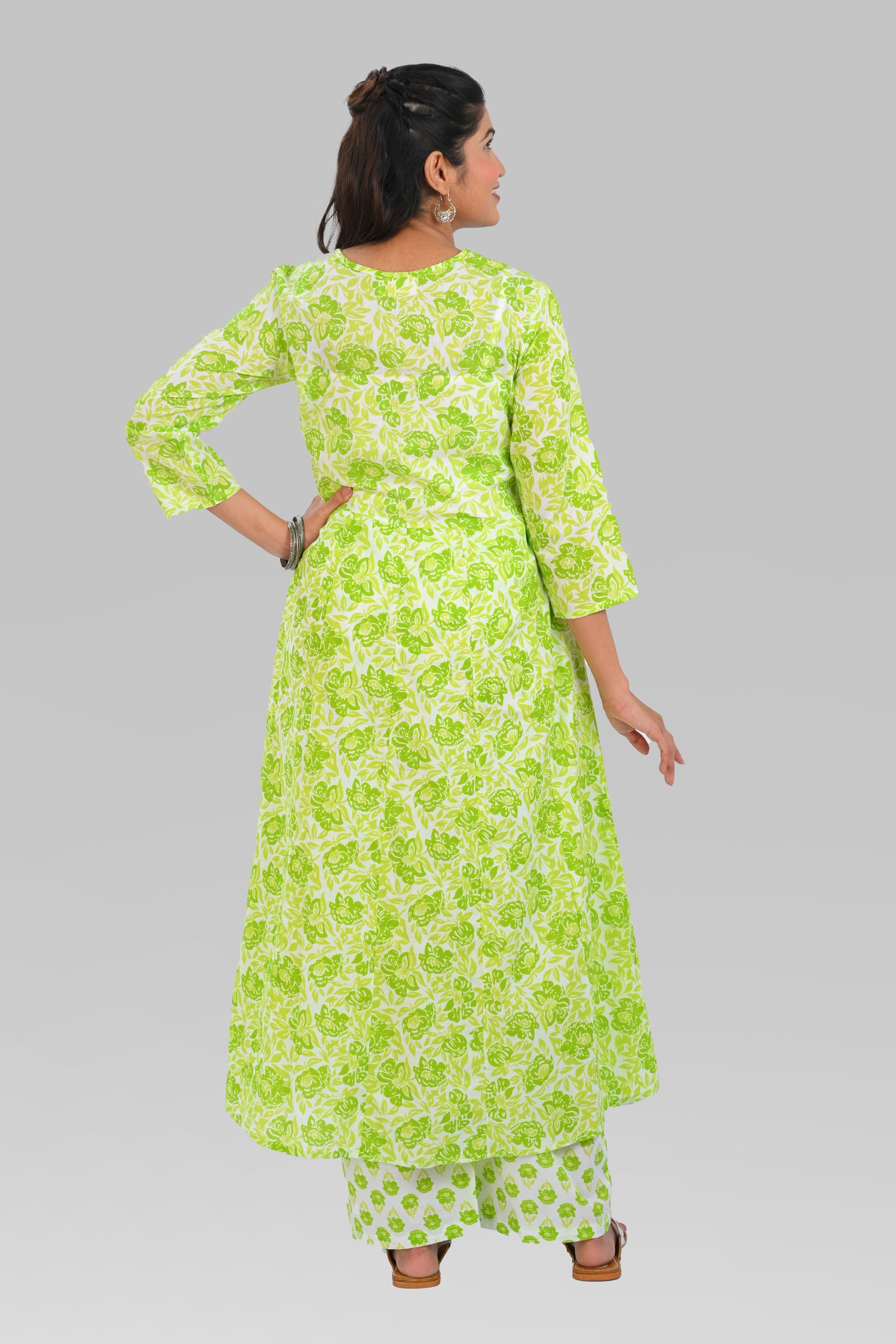 Apple Green Cotton Printed Kurta Set