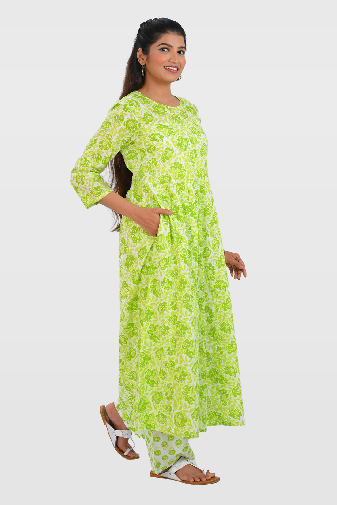 Apple Green Cotton Printed Kurta Set