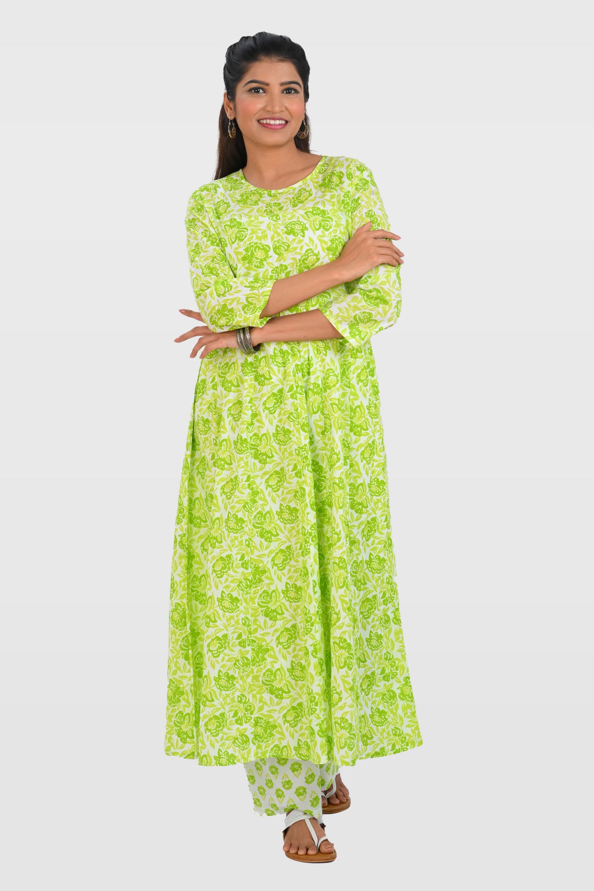 Apple Green Cotton Printed Kurta Set