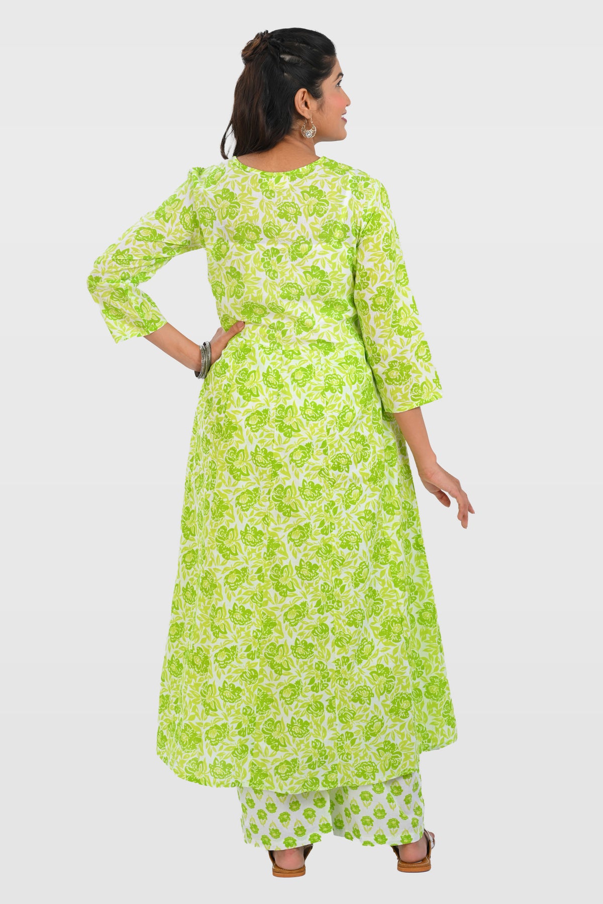Apple Green Cotton Printed Kurta Set