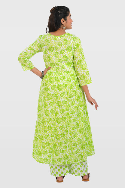 Apple Green Cotton Printed Kurta Set