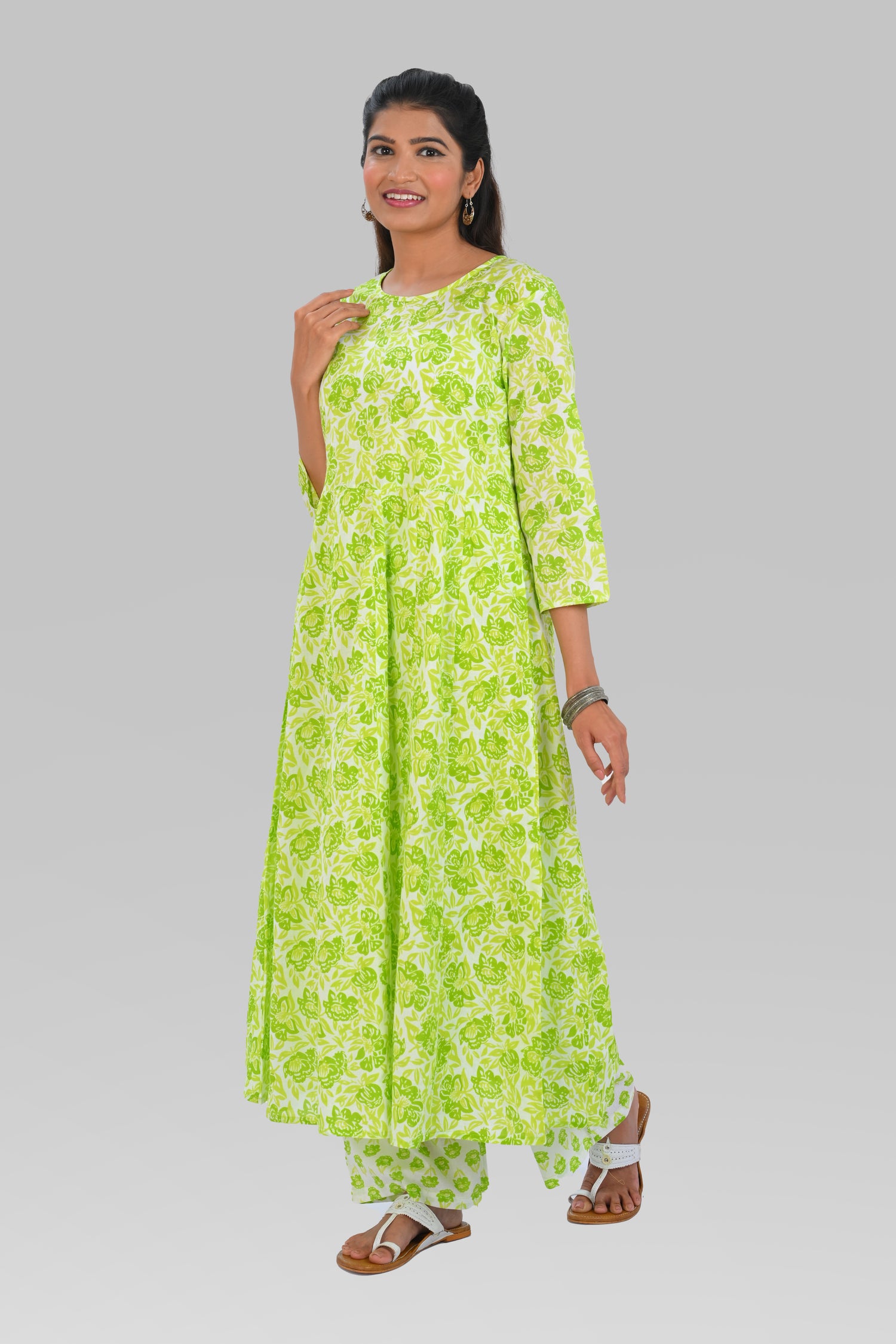 Apple Green Cotton Printed Kurta Set