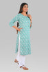 Aqua Blue Cotton Printed Long Kurta