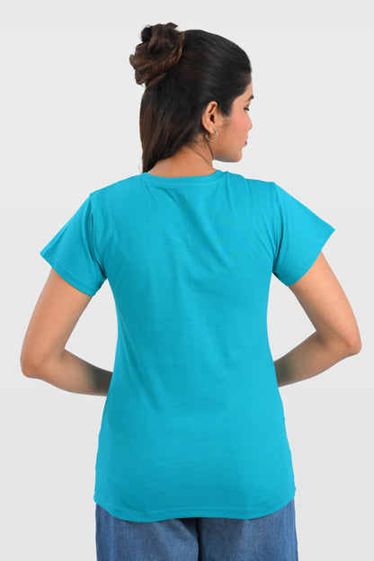 Aqua Blue Cotton V Neck T-Shirt