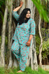 Aqua Blue Plus Size Cotton Printed Pyjama Set