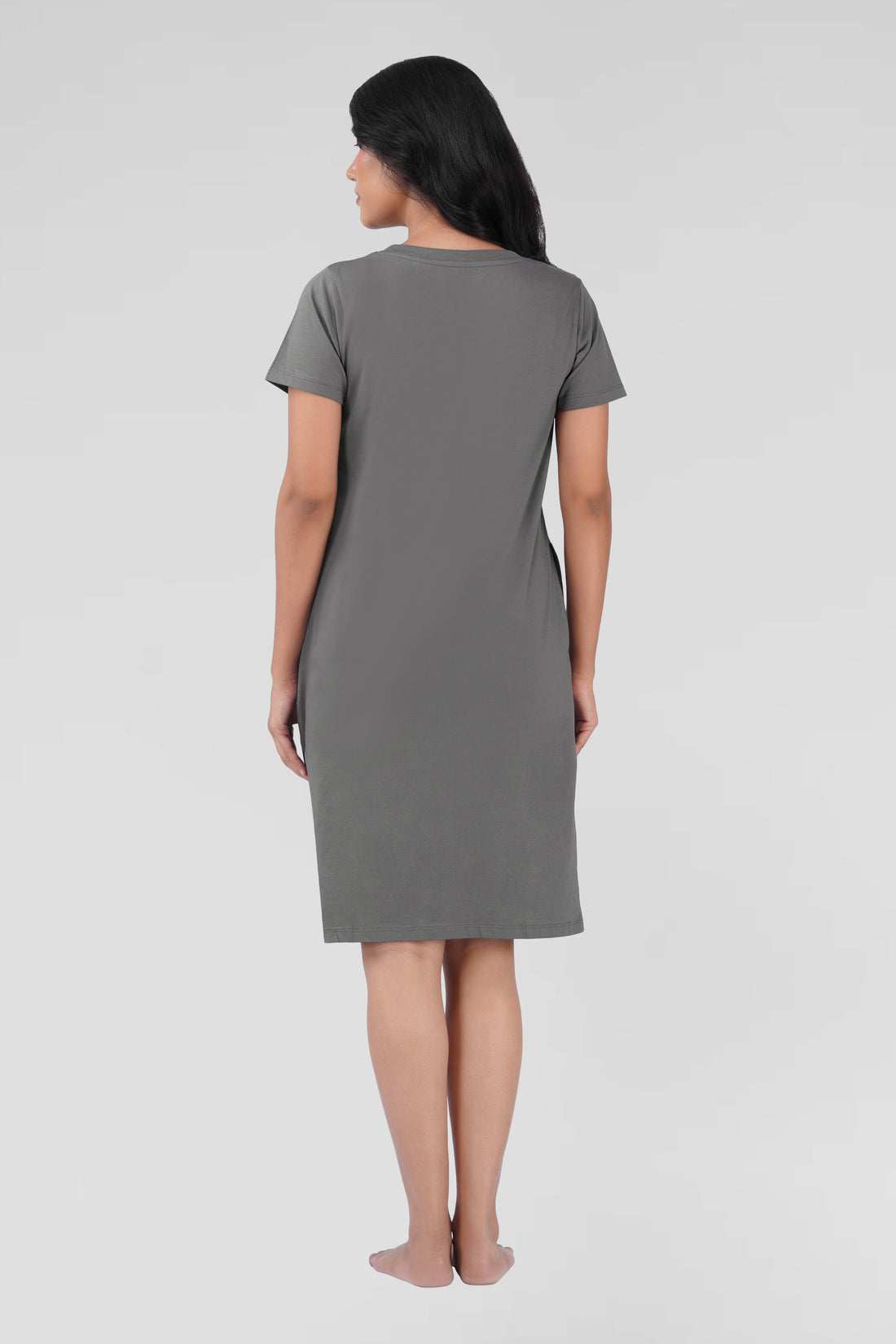 Ash Grey Cotton Printed T-Shirt Nightdress