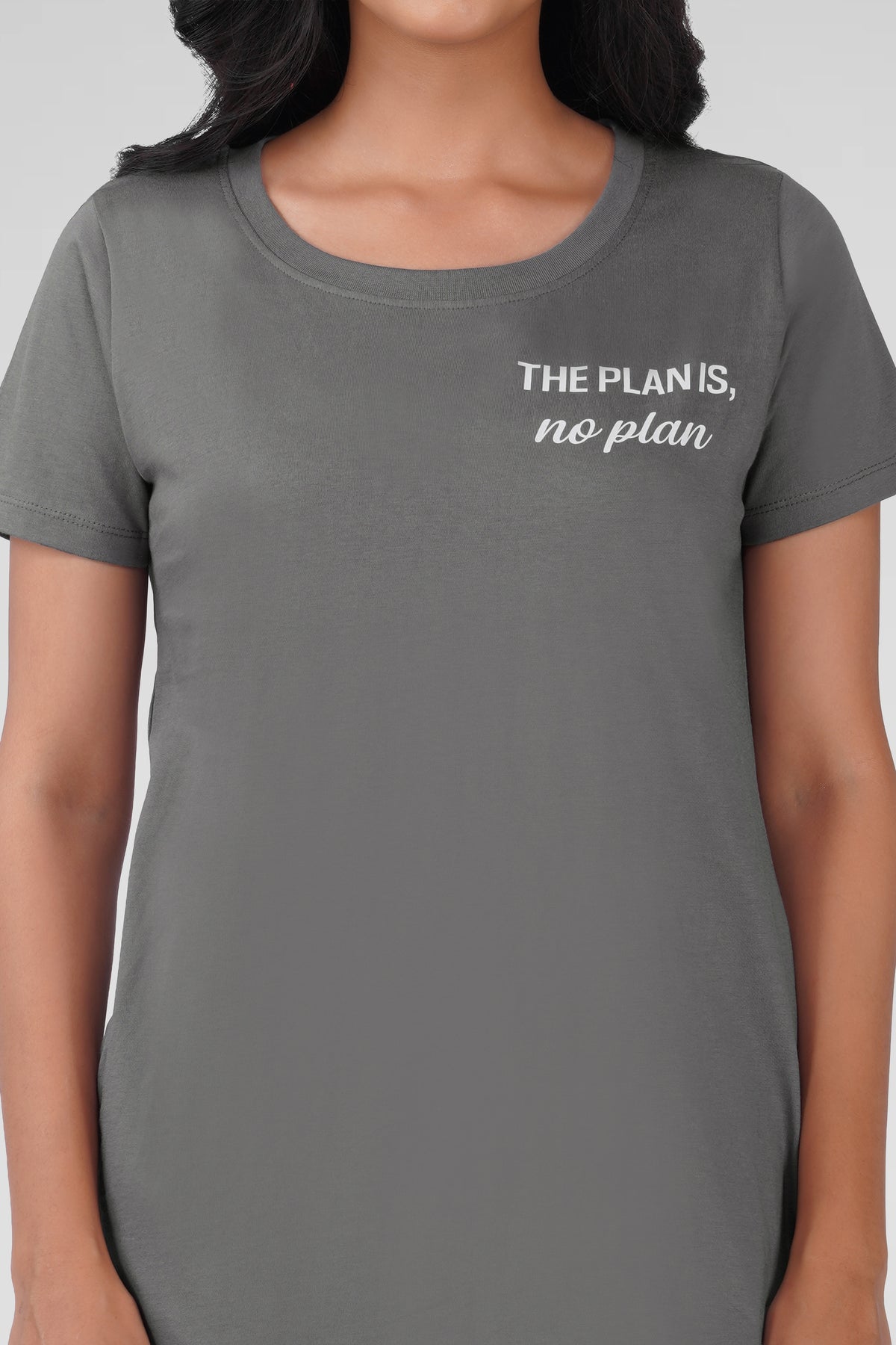 Ash Grey Cotton Printed T-Shirt Nightdress