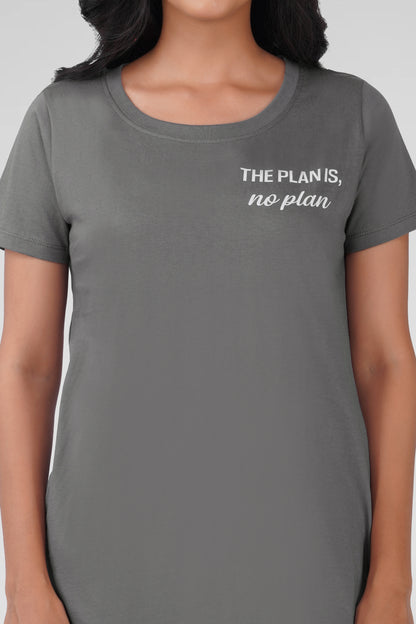 Ash Grey Cotton Printed T-Shirt Nightdress