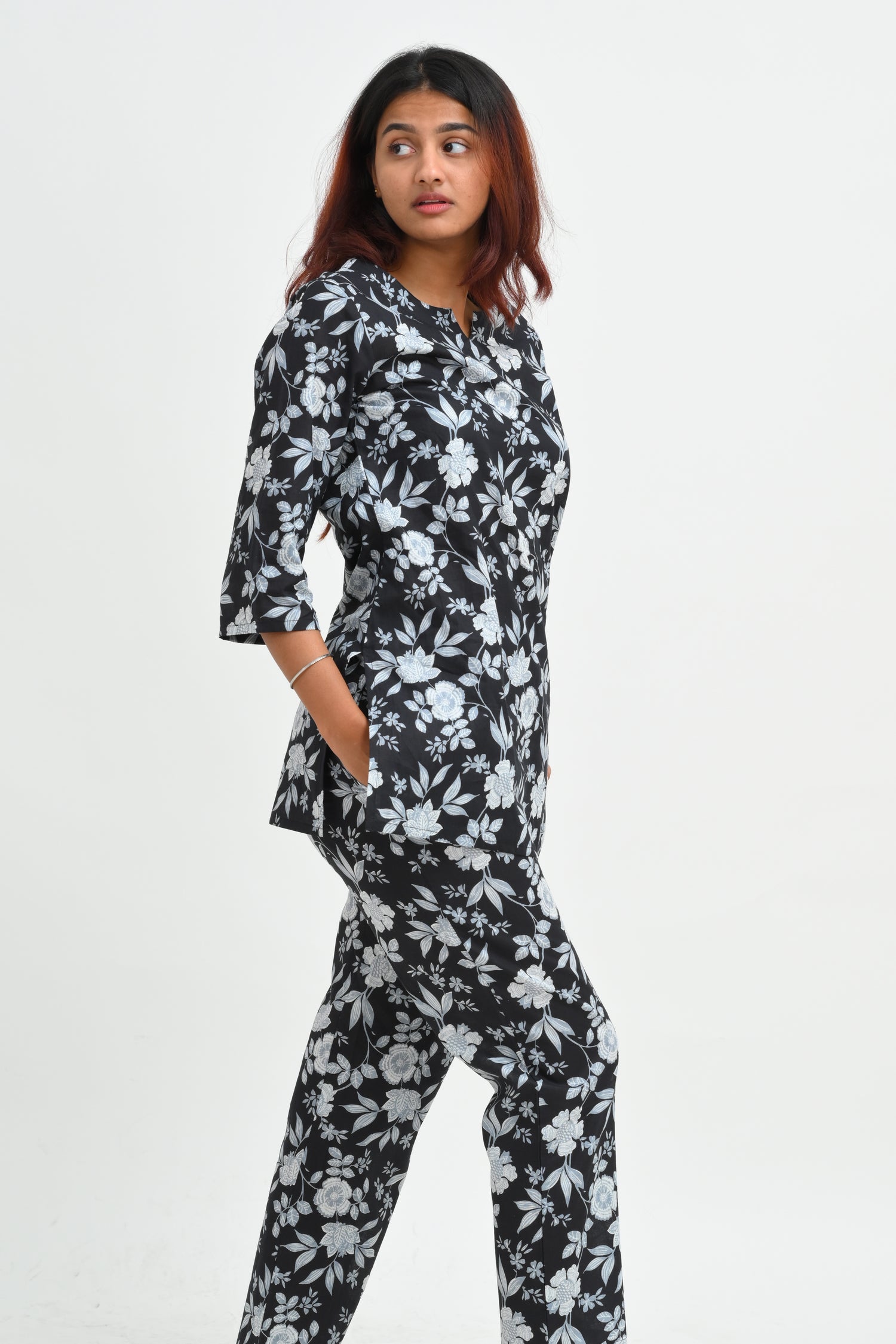 Black Cotton Printed Pyjama Set