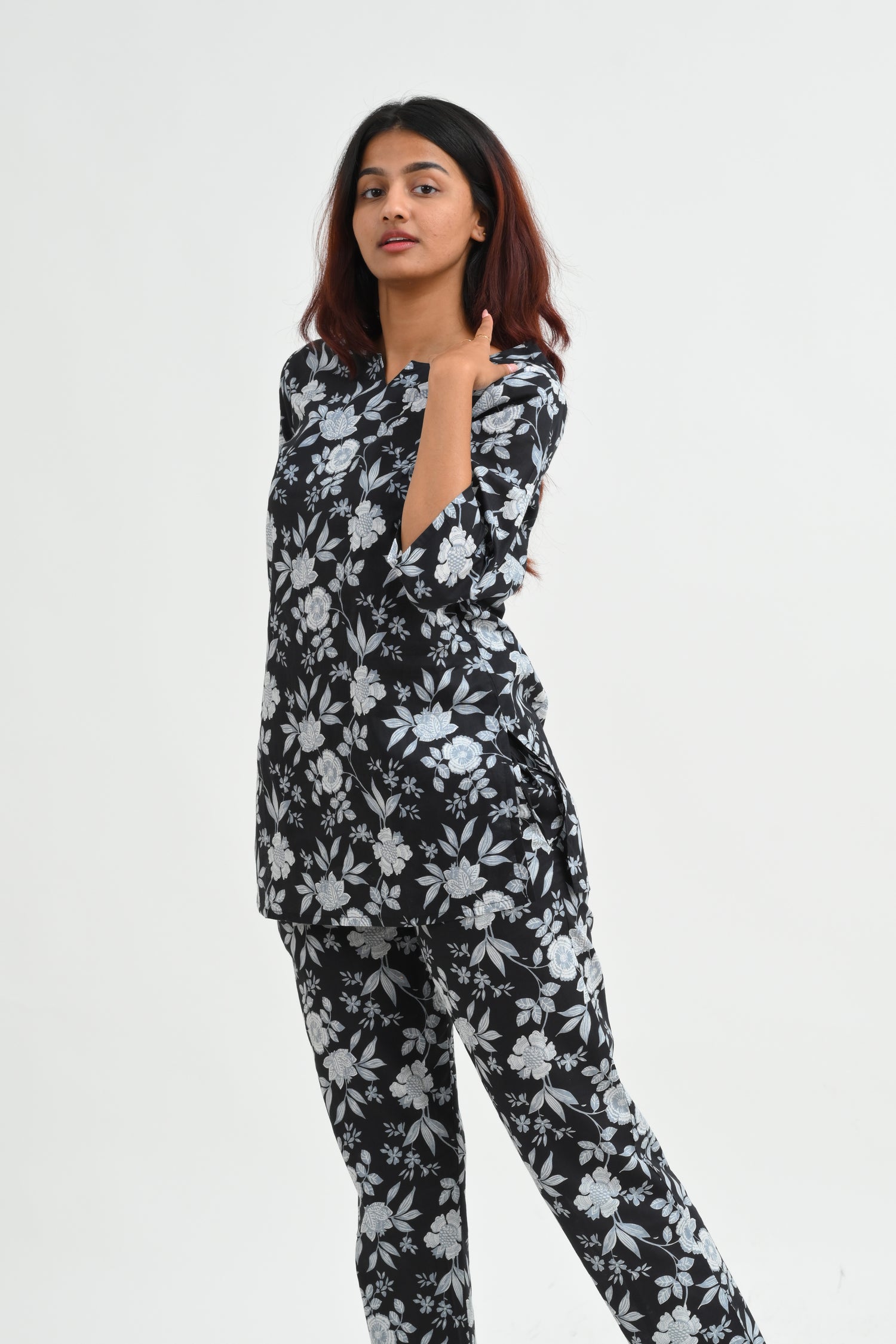 Black Cotton Printed Pyjama Set