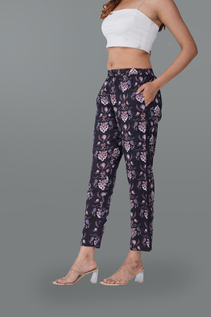 Black Cotton Printed Bottom