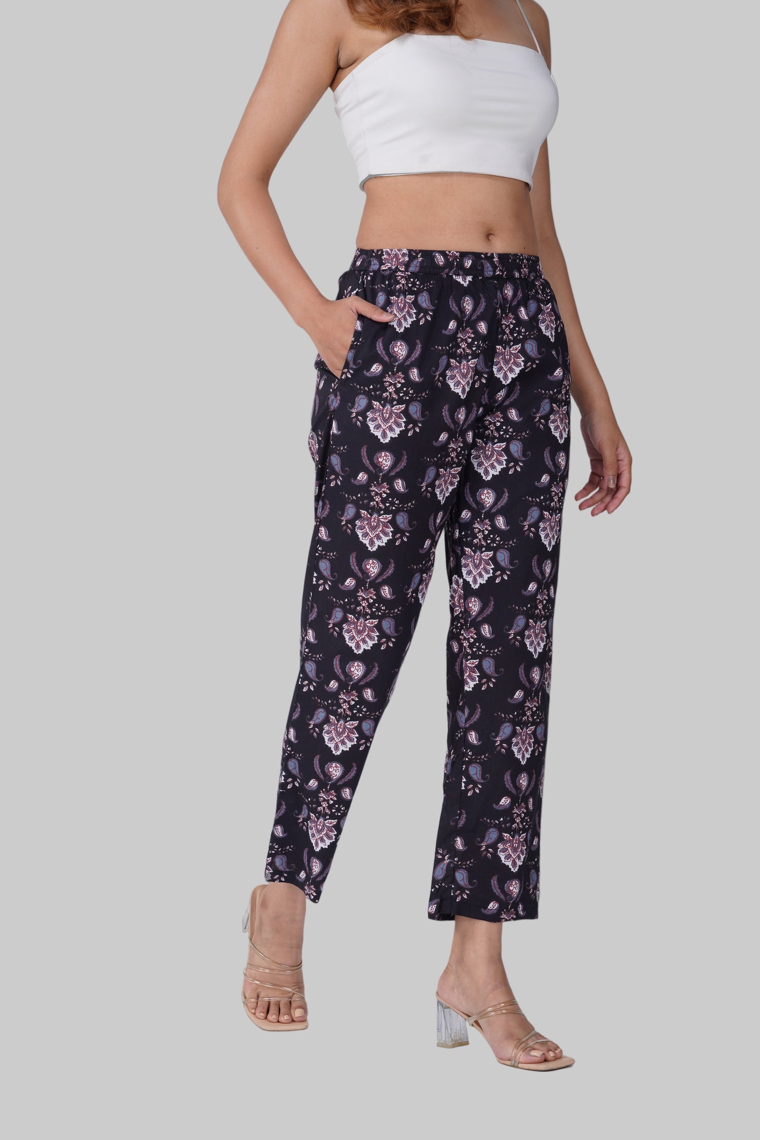 Black Cotton Printed Bottom