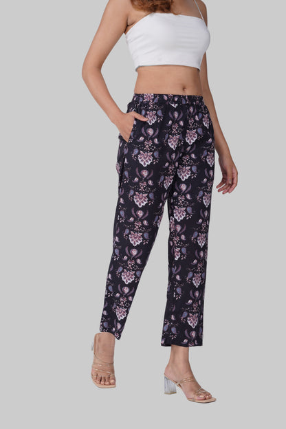 Black Cotton Printed Bottom