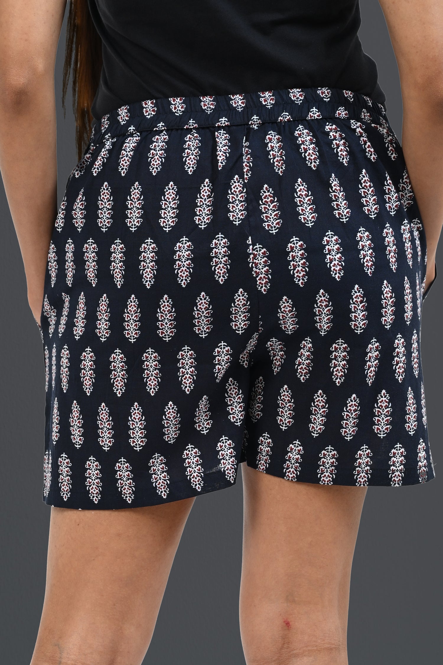 Black Cotton Printed Shorts