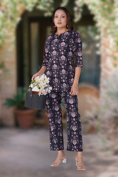 Black Cotton Printed Pyjama Set