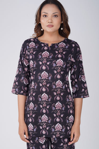 Black Cotton Printed Pyjama Set