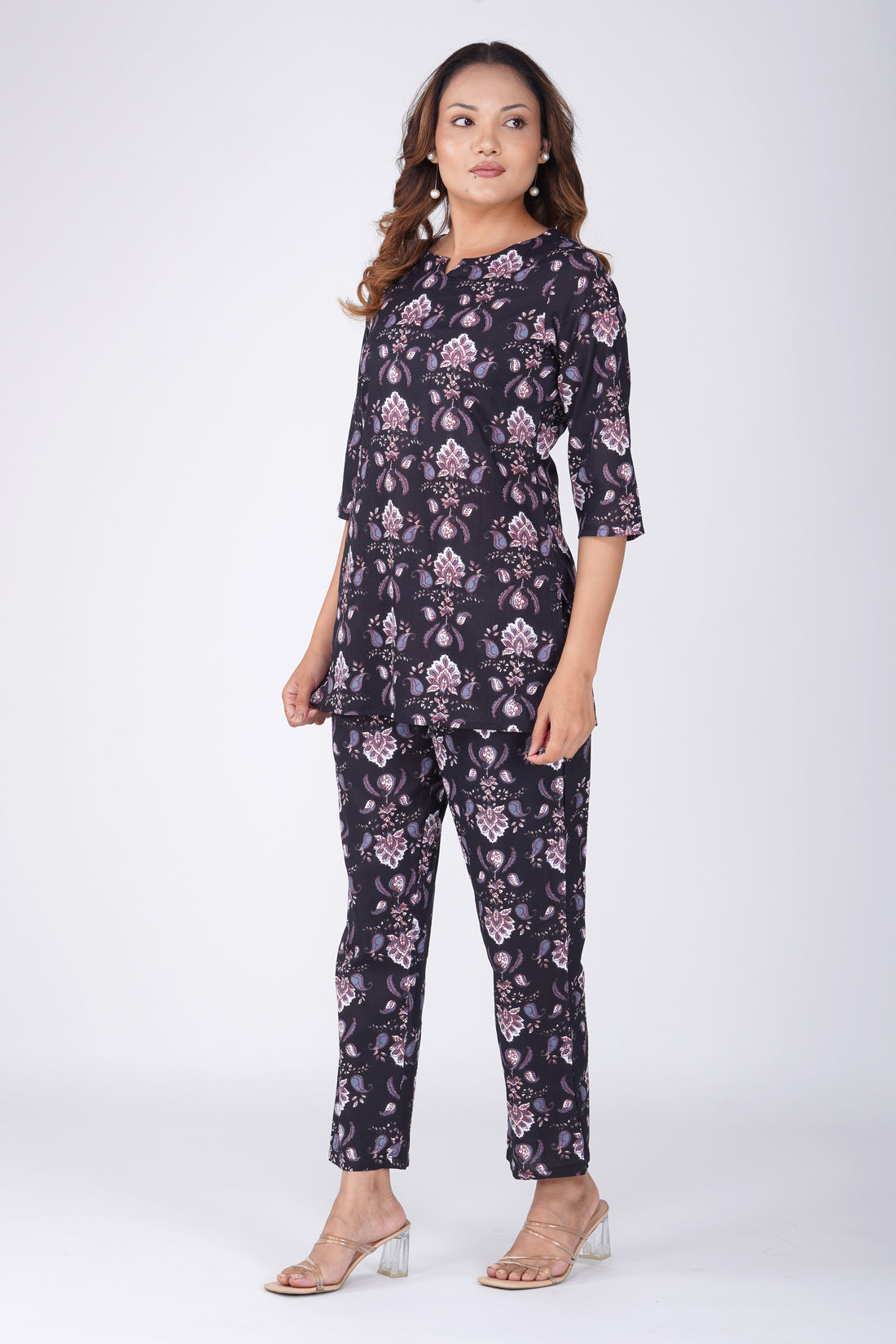 Black Cotton Printed Pyjama Set
