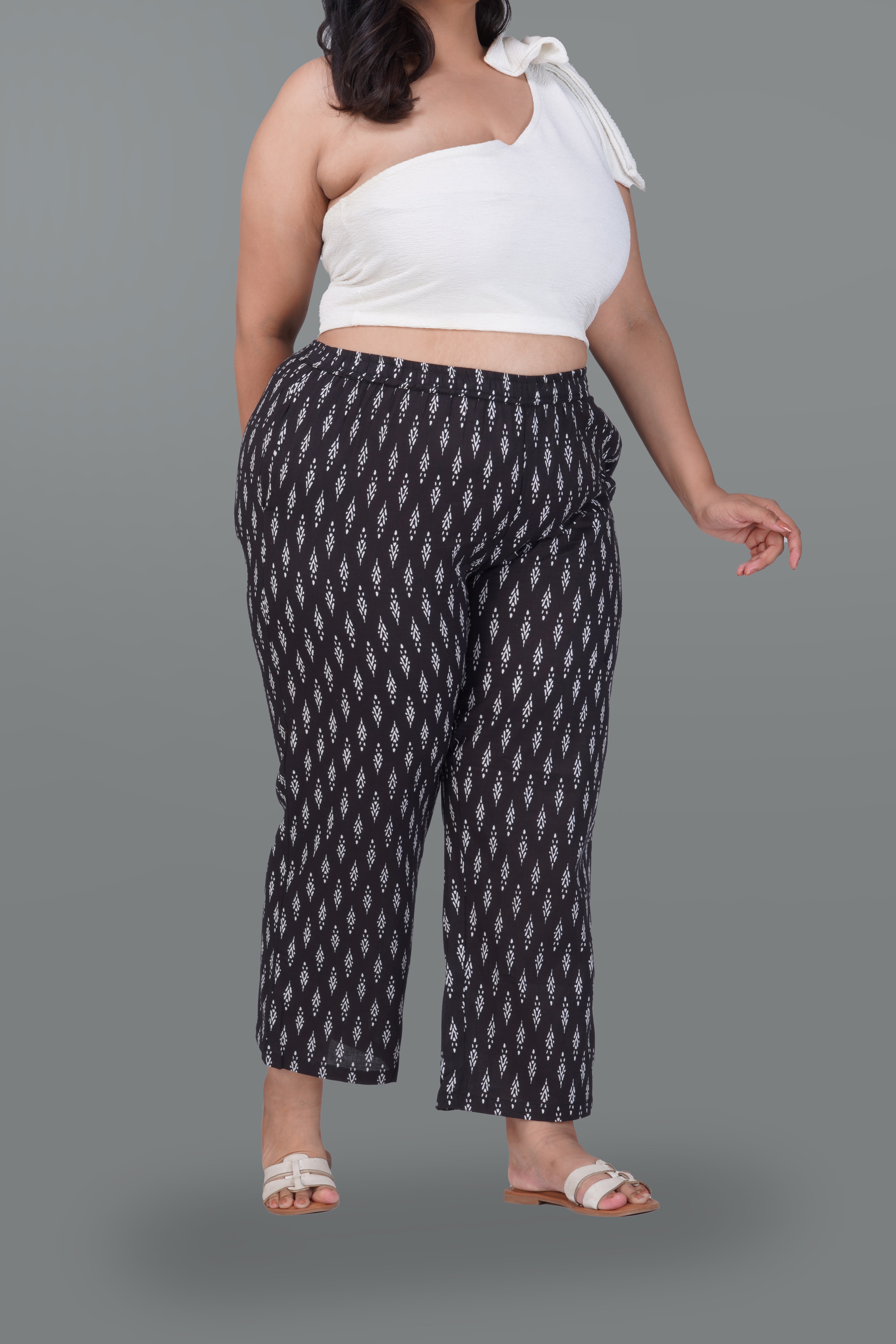 Black Plus Size Cotton Printed Bottom