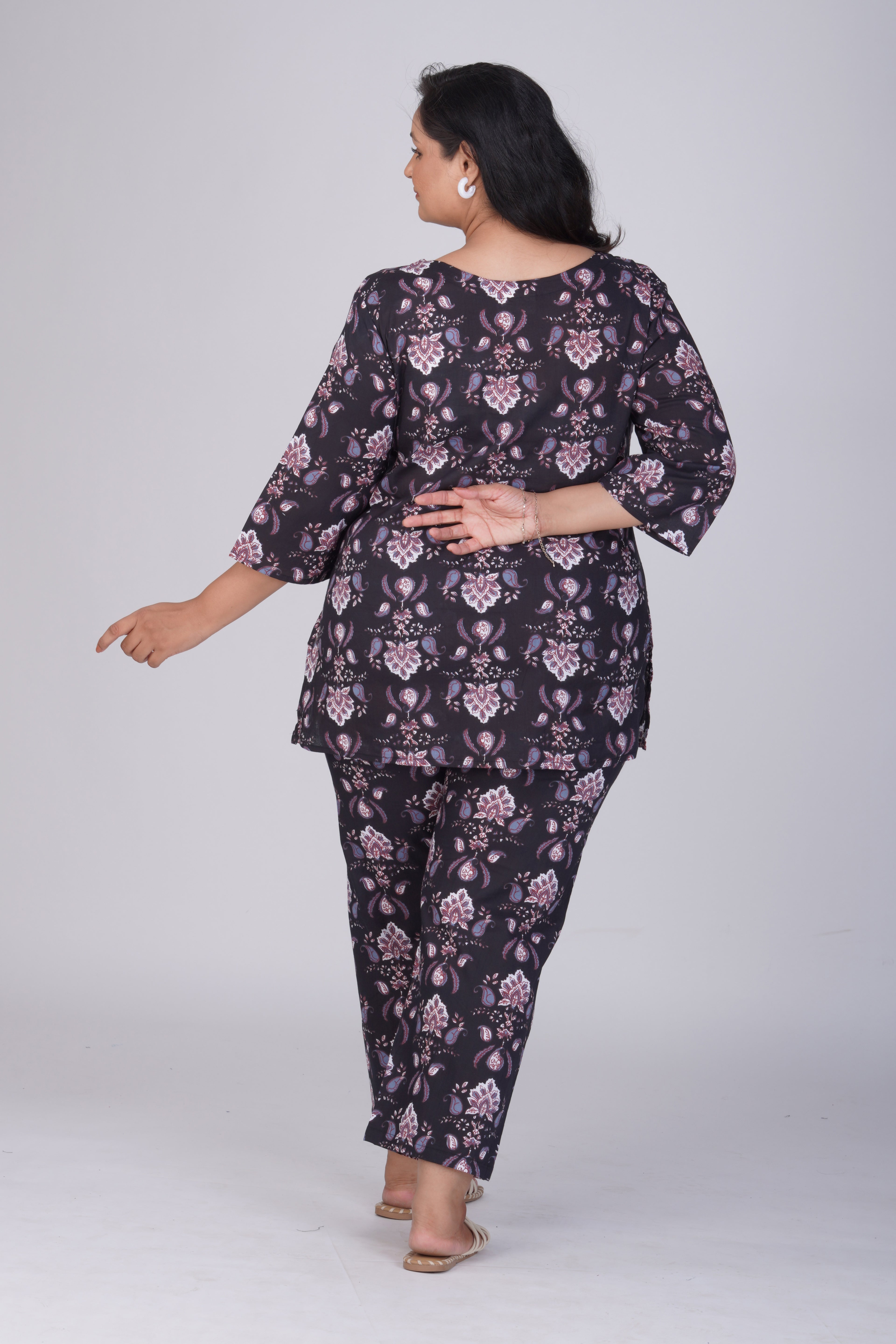 Black Plus Size Cotton Printed Pyjama Set