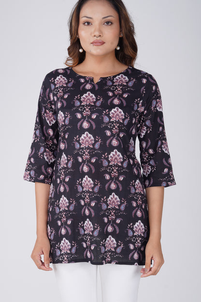 Black Cotton Printed Kurti