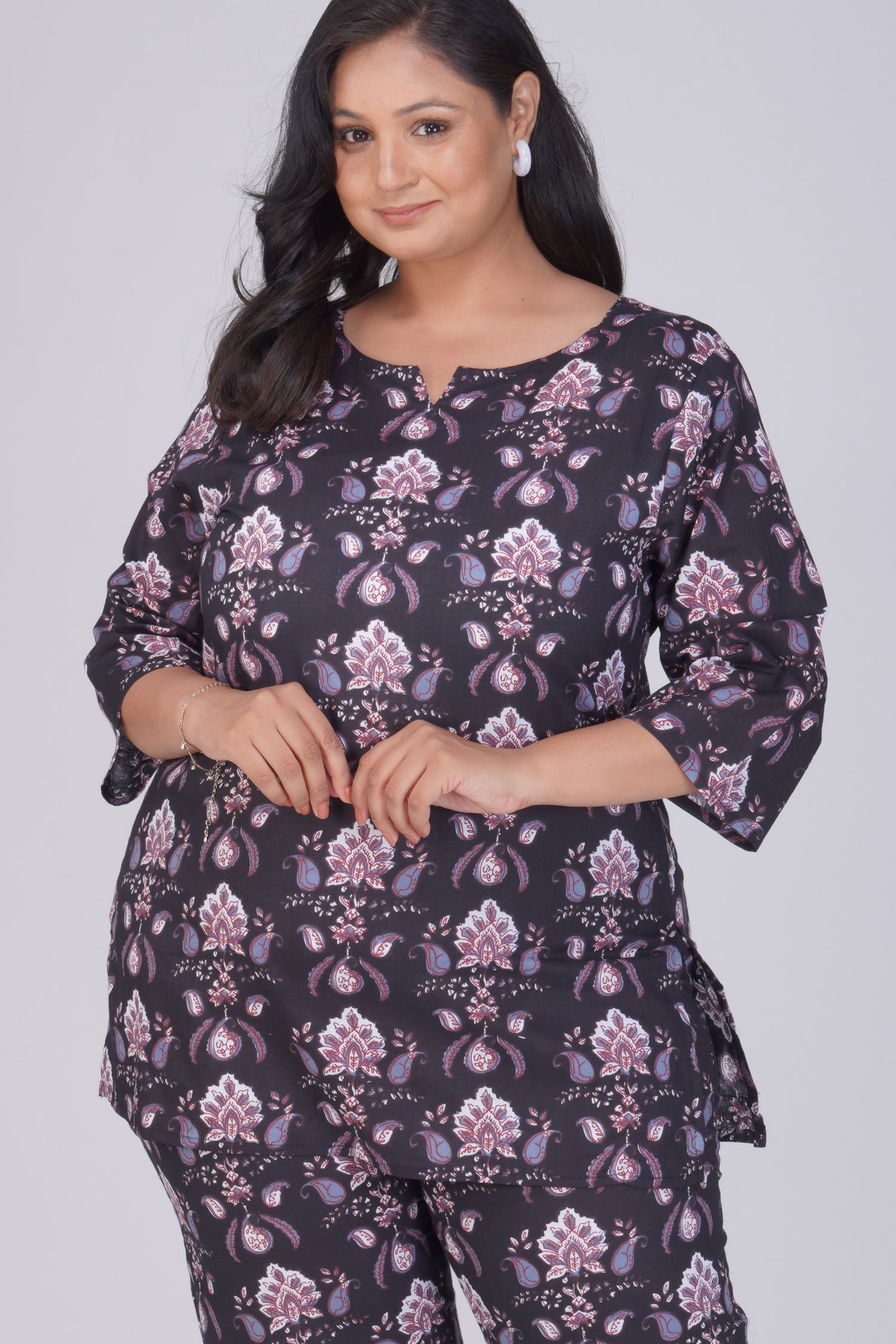 Black Plus Size Cotton Printed Pyjama Set