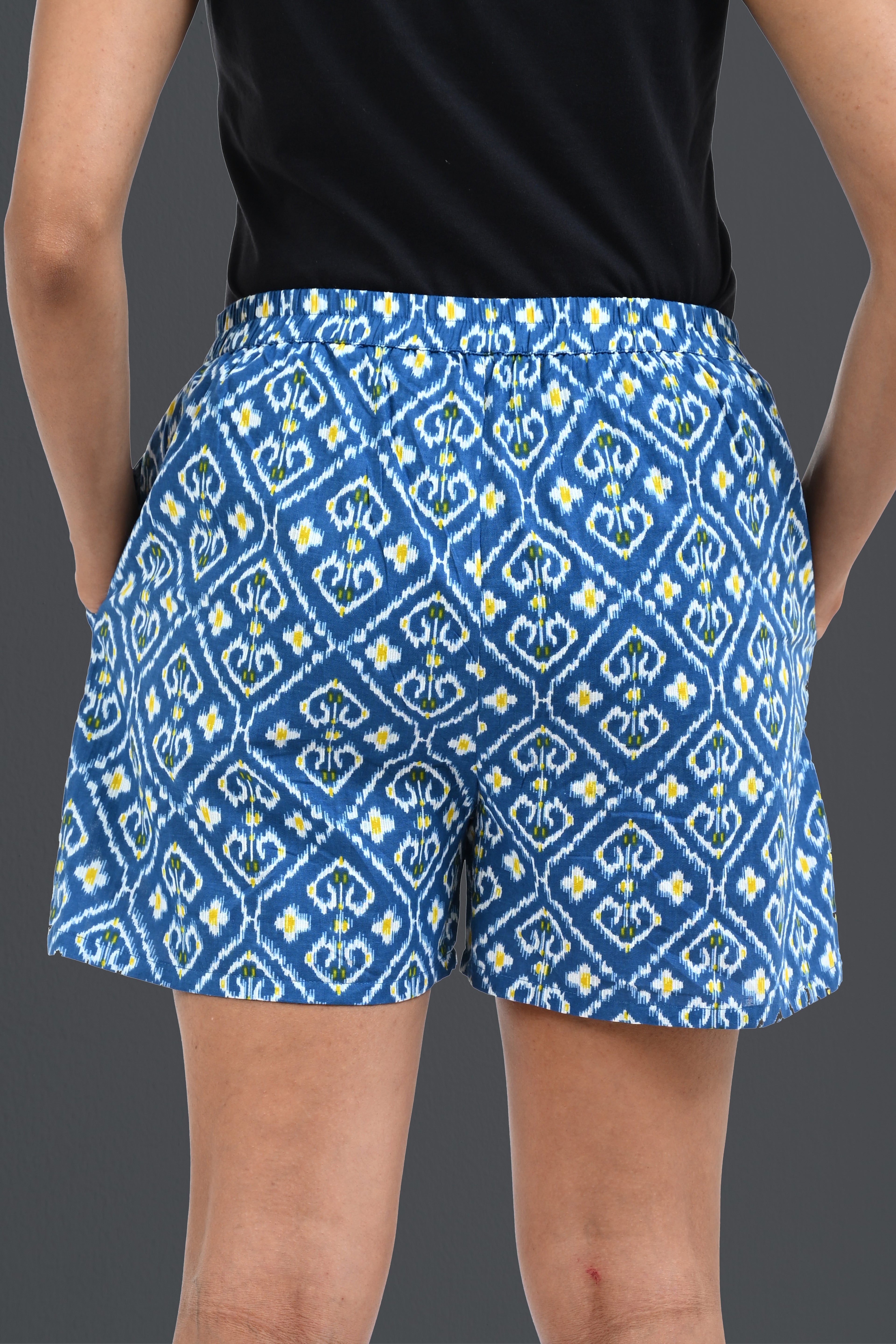 Blue Ikat Cotton Printed Shorts