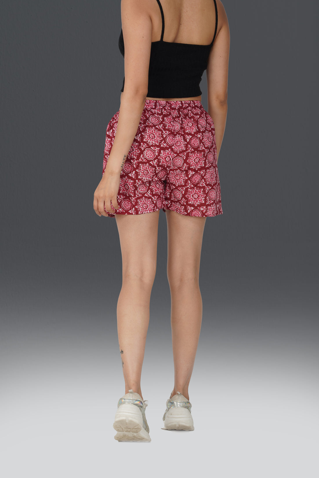 Maroon Mandala Cotton Printed Shorts