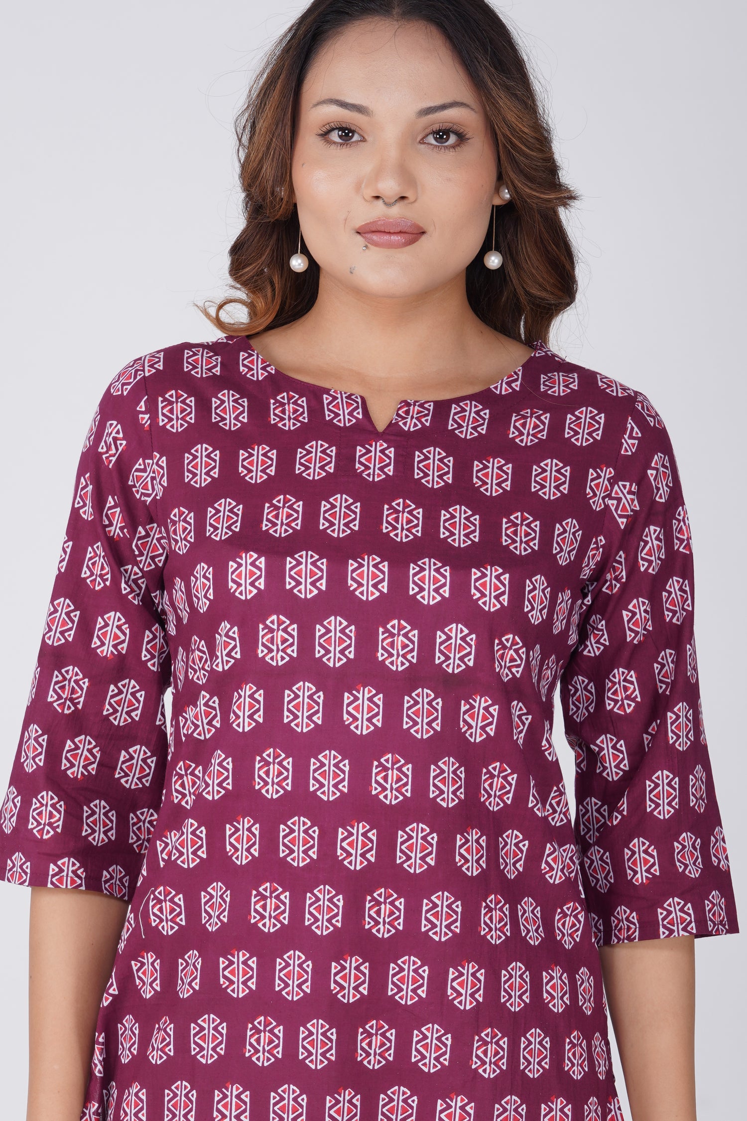 Burgundy Cotton Printed Pyjama Set