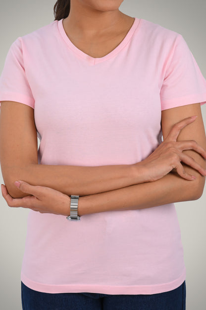 Baby Pink Cotton V Neck T-Shirt