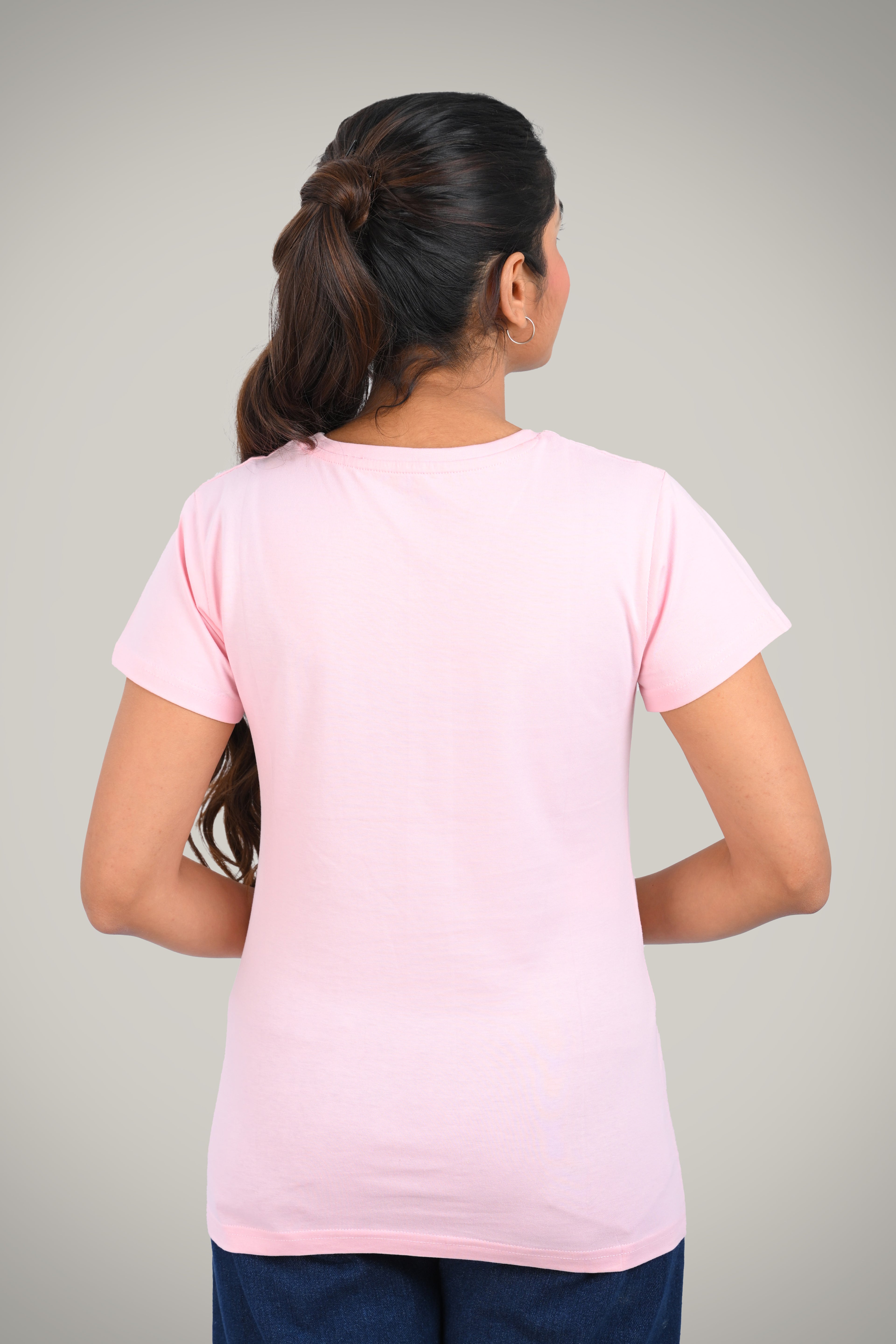 Baby Pink Cotton V Neck T-Shirt