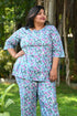 Baby Blue Plus Size Cotton Printed Pyjama Set