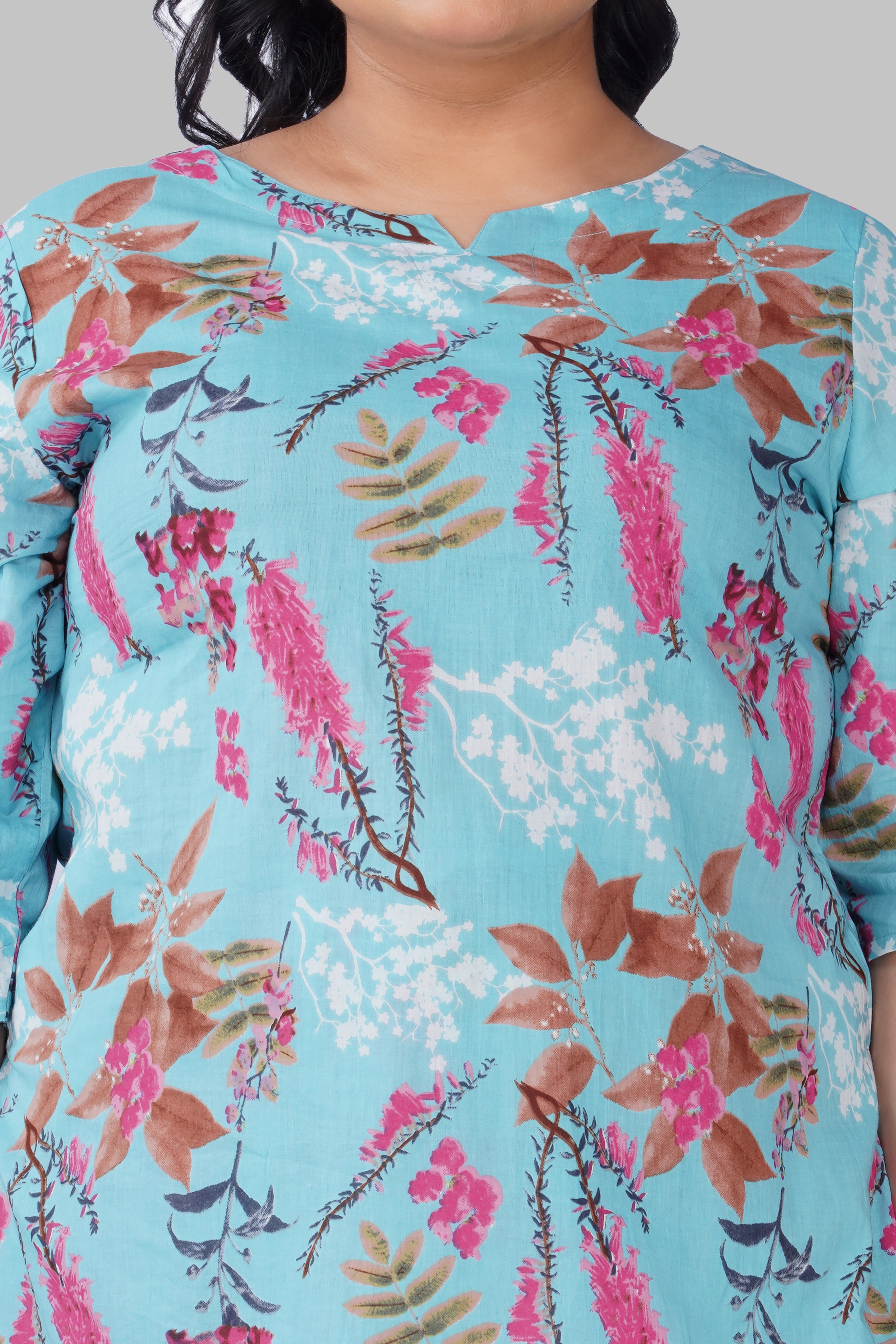 Baby Blue Plus Size Cotton Printed Pyjama Set