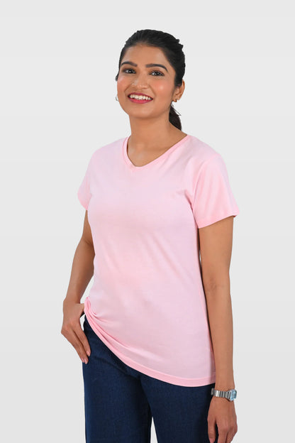 Baby Pink Cotton V Neck T-Shirt