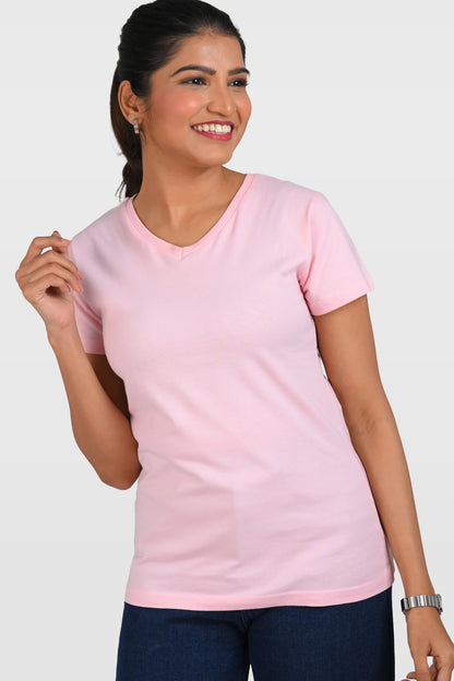 Baby Pink Cotton V Neck T-Shirt