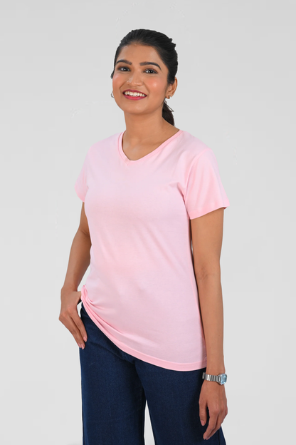 Baby Pink Cotton V Neck T-Shirt