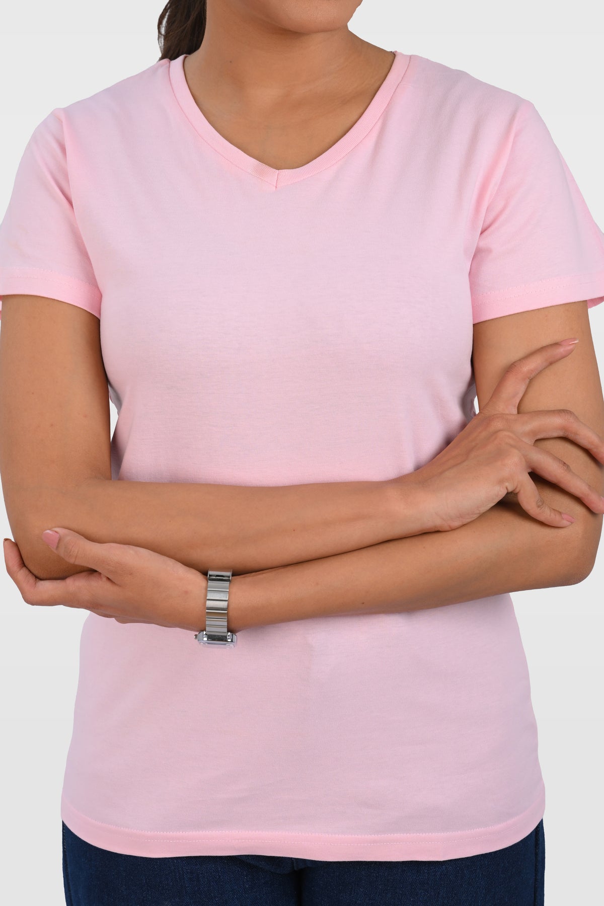 Baby Pink Cotton V Neck T-Shirt