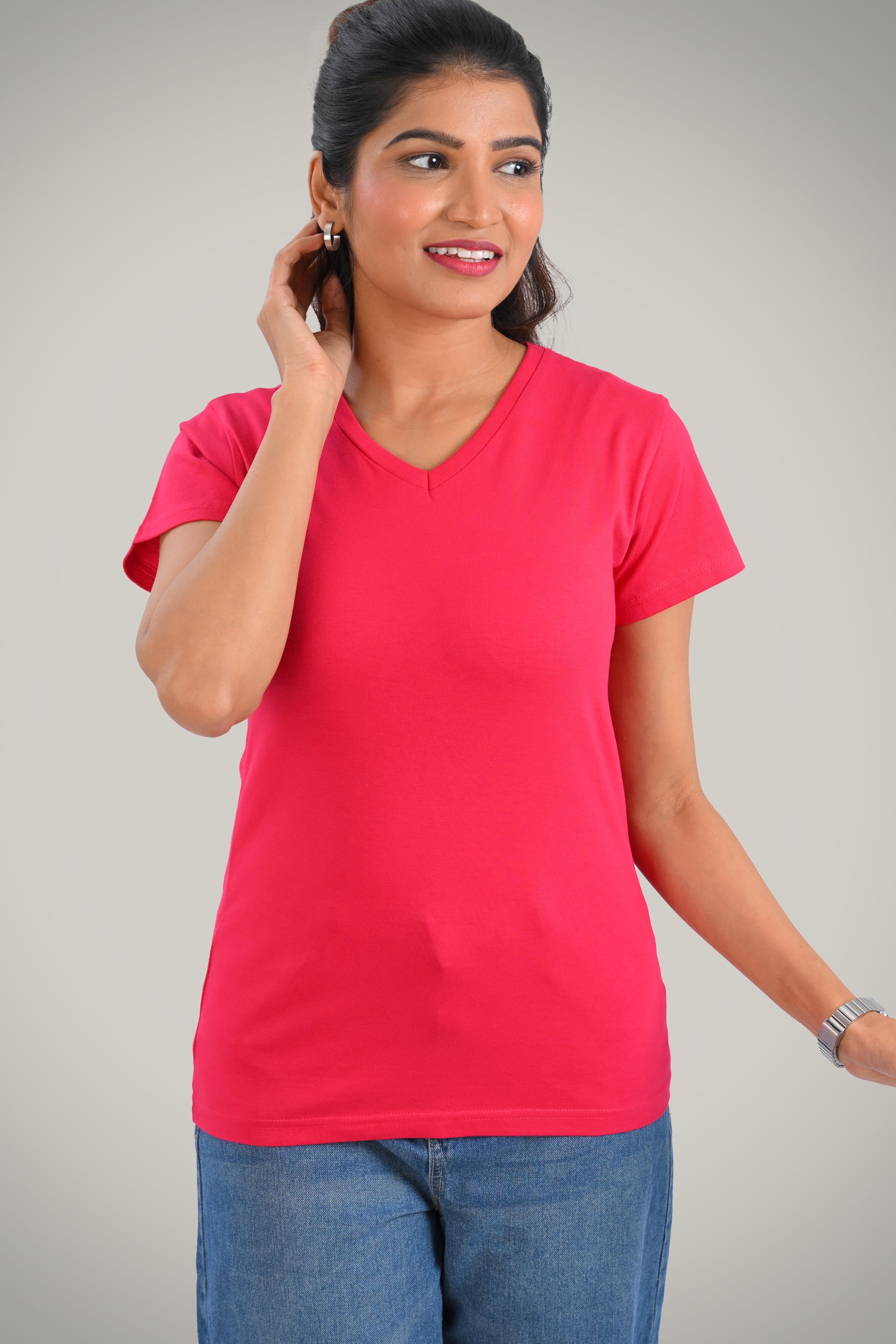 Barbie Pink Cotton V Neck T-Shirt