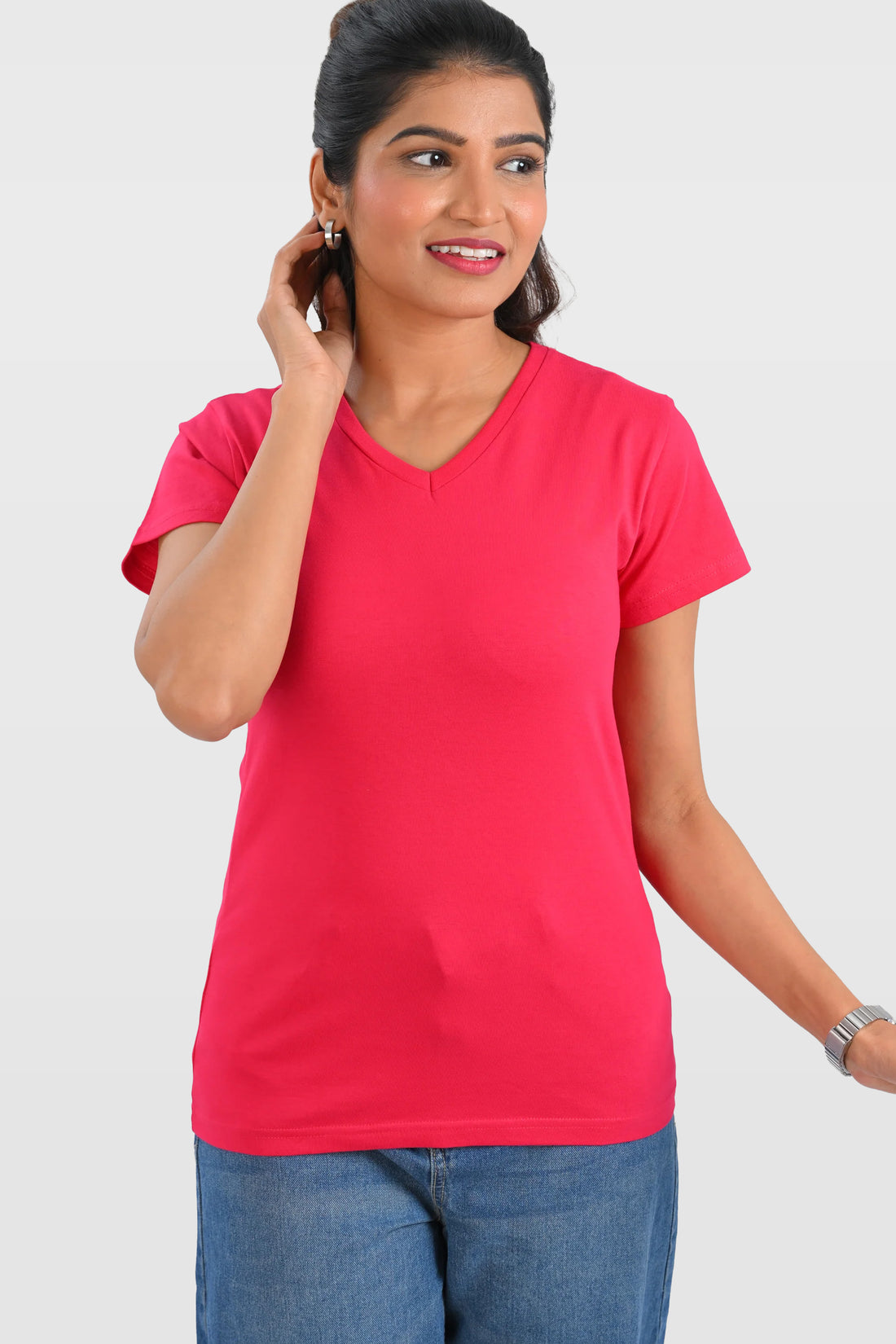 Barbie Pink Cotton V Neck T-Shirt