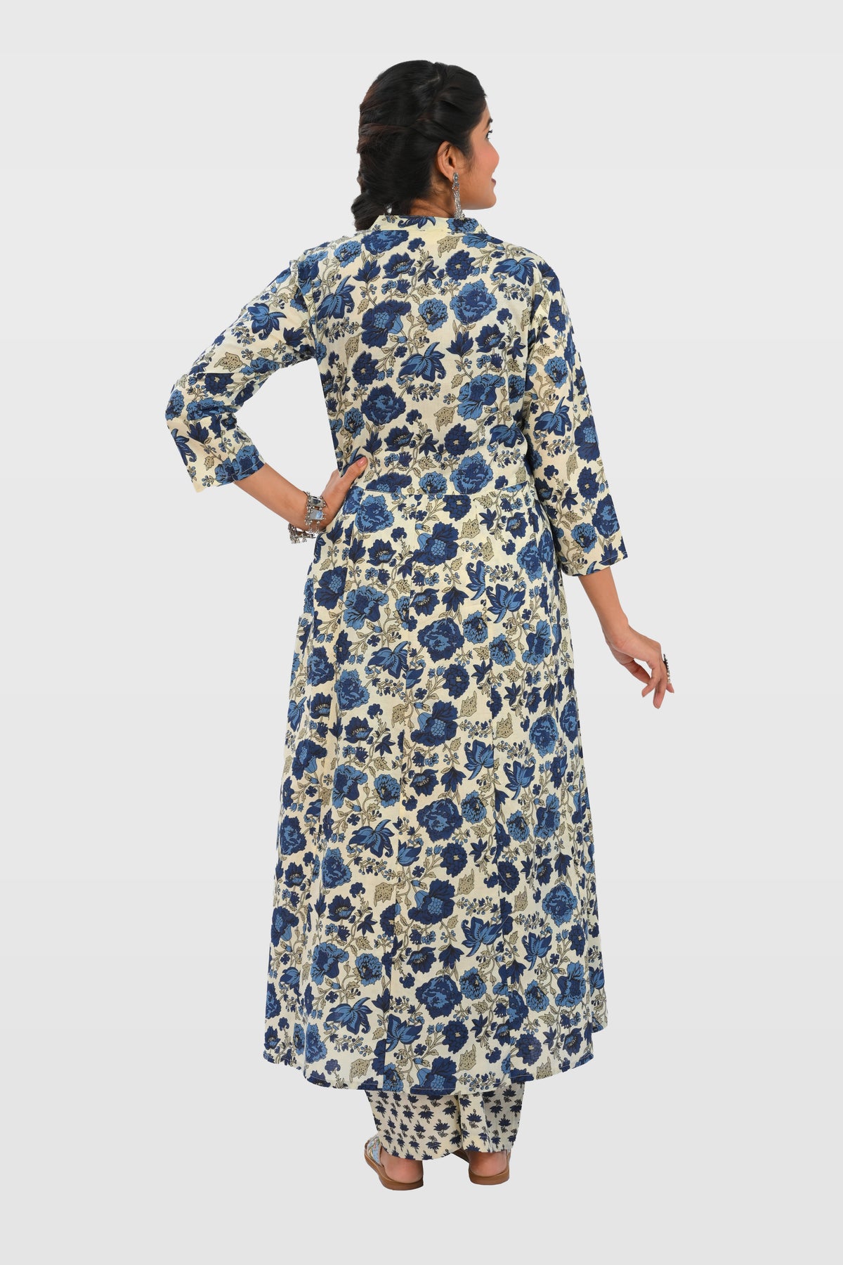 Beige Cotton Printed Kurta Set