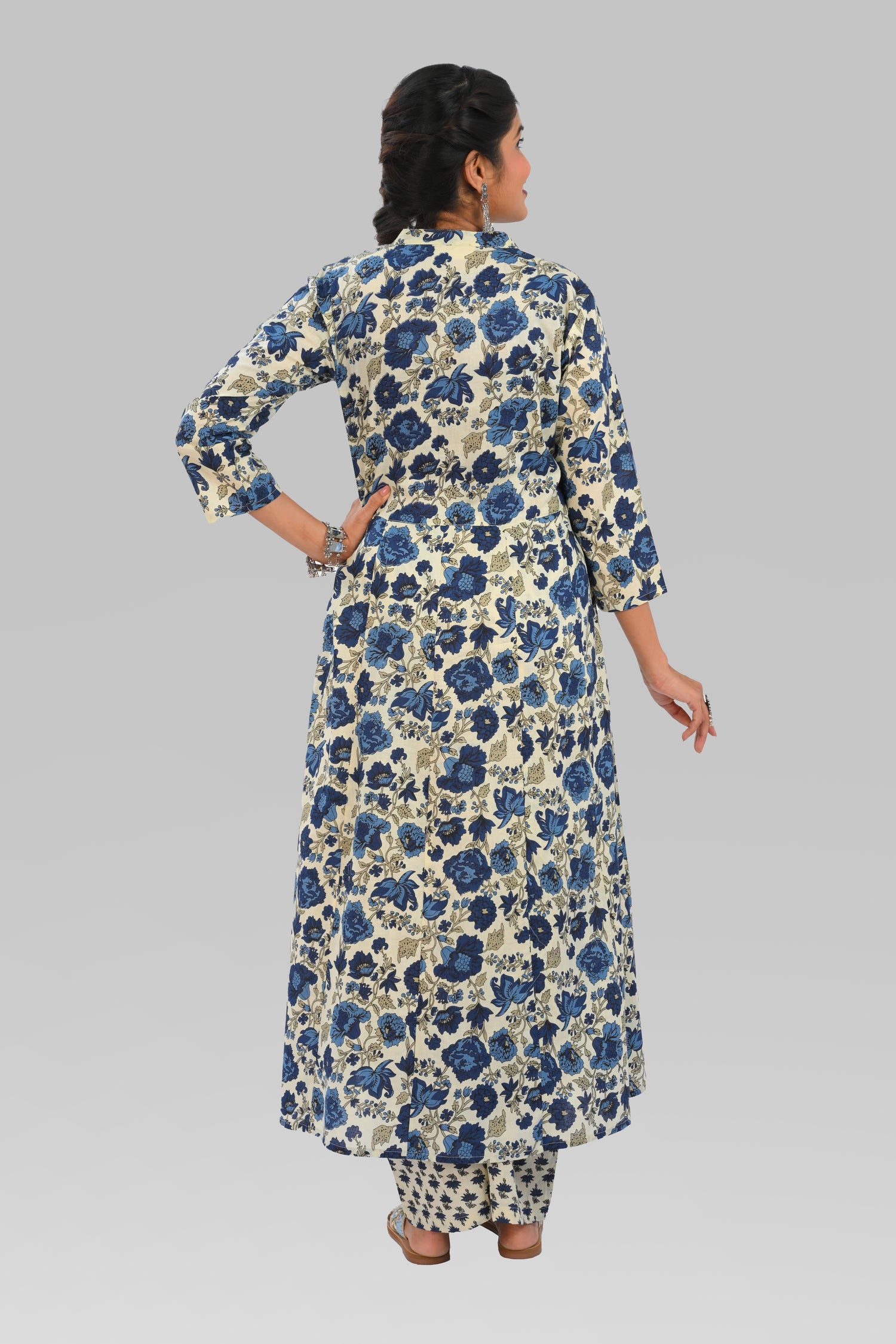 Beige Cotton Printed Kurta Set