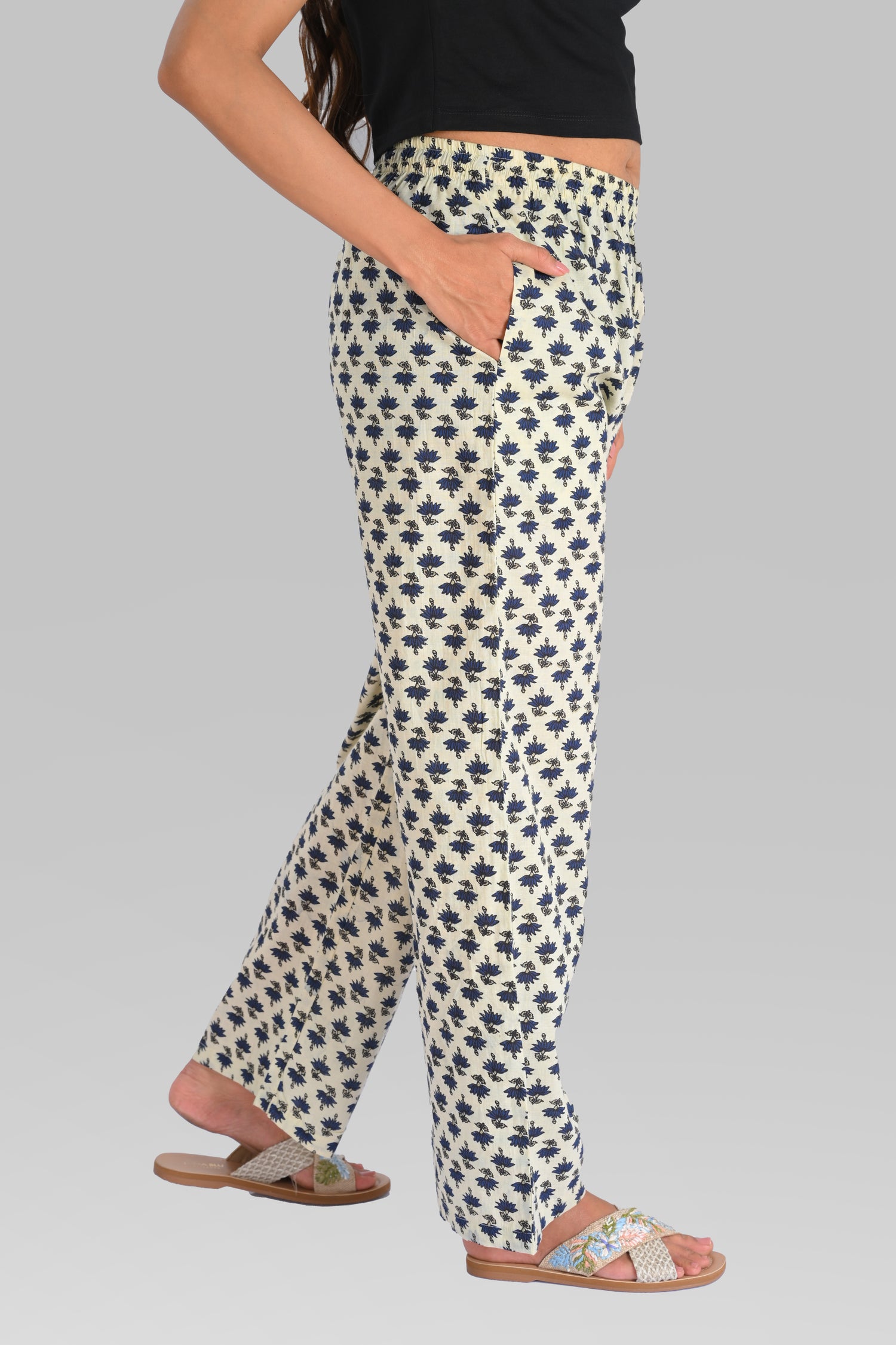 Beige Cotton Printed Kurta Set