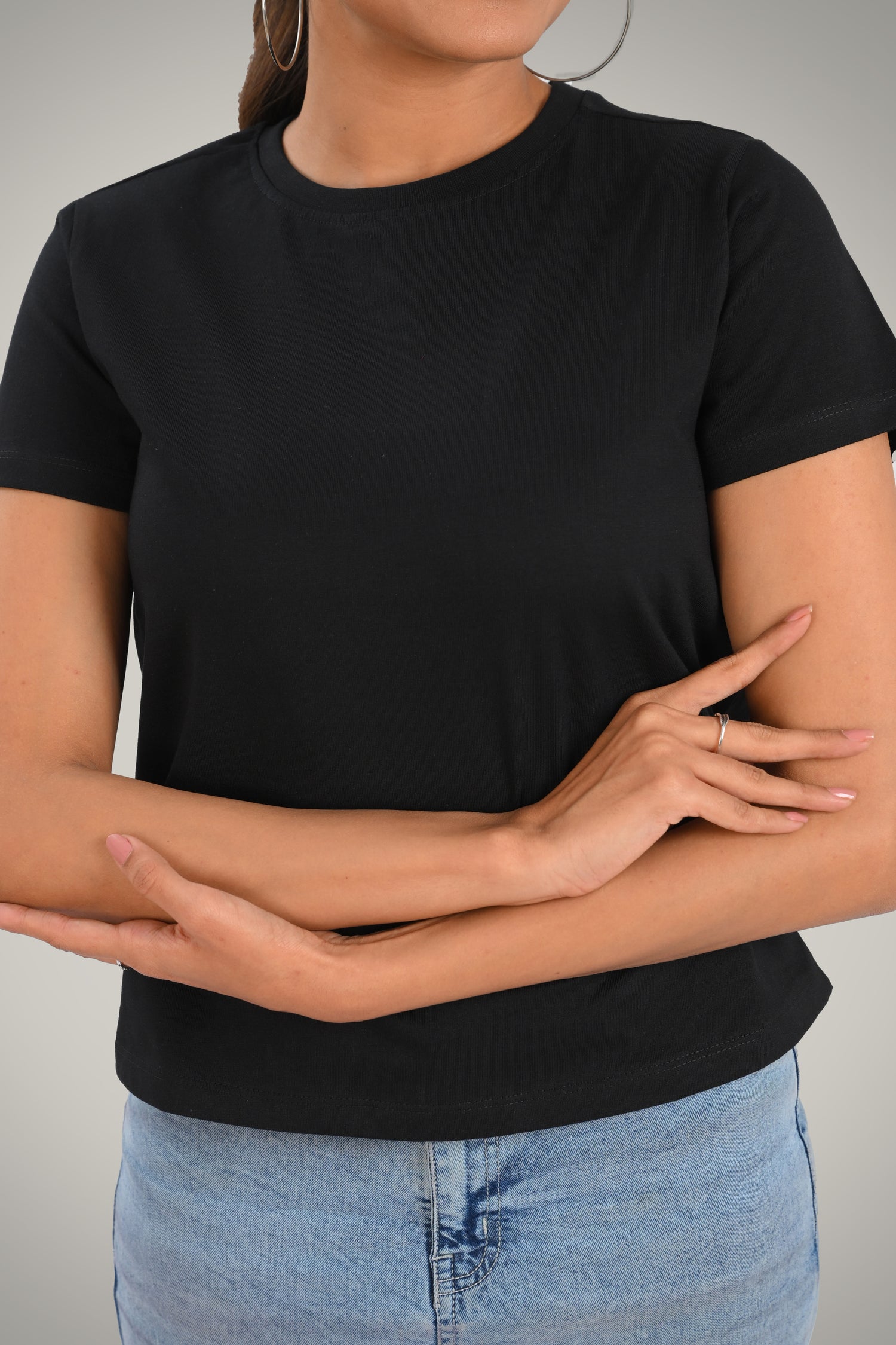 Black Cotton Crew Neck T-Shirt