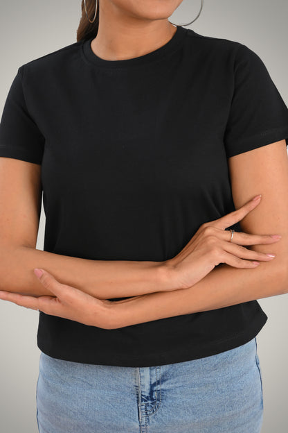 Black Cotton Crew Neck T-Shirt