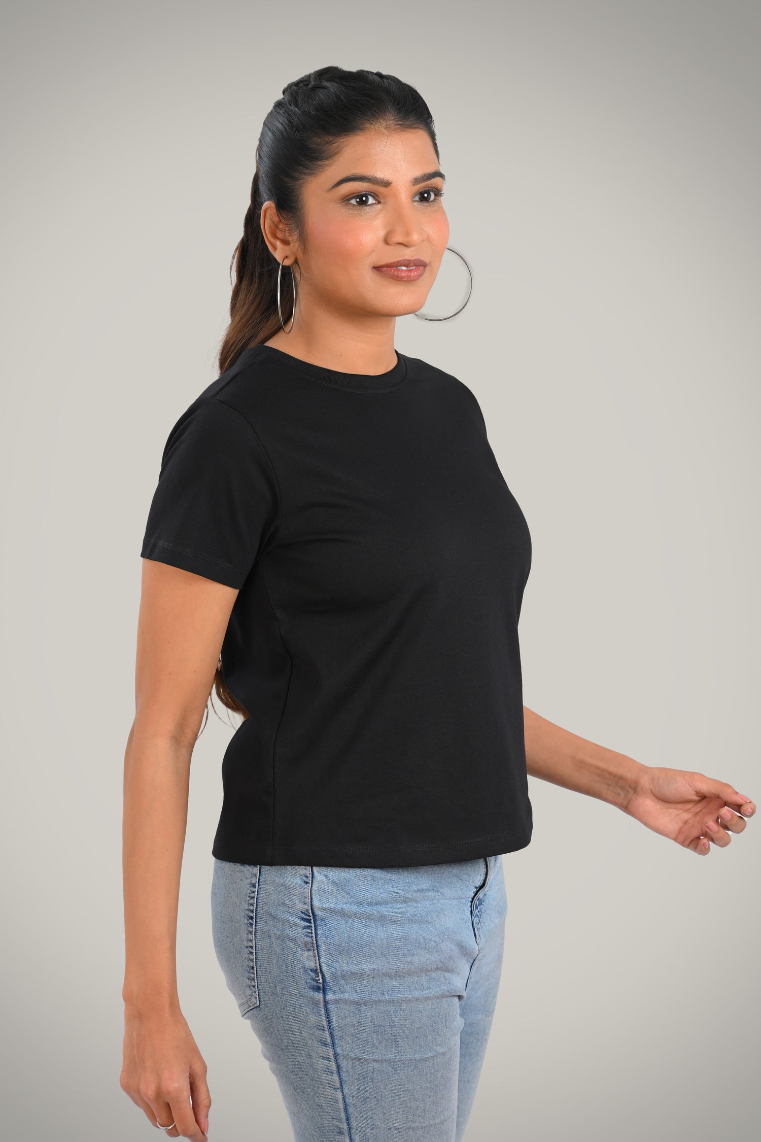 Black Cotton Crew Neck T-Shirt